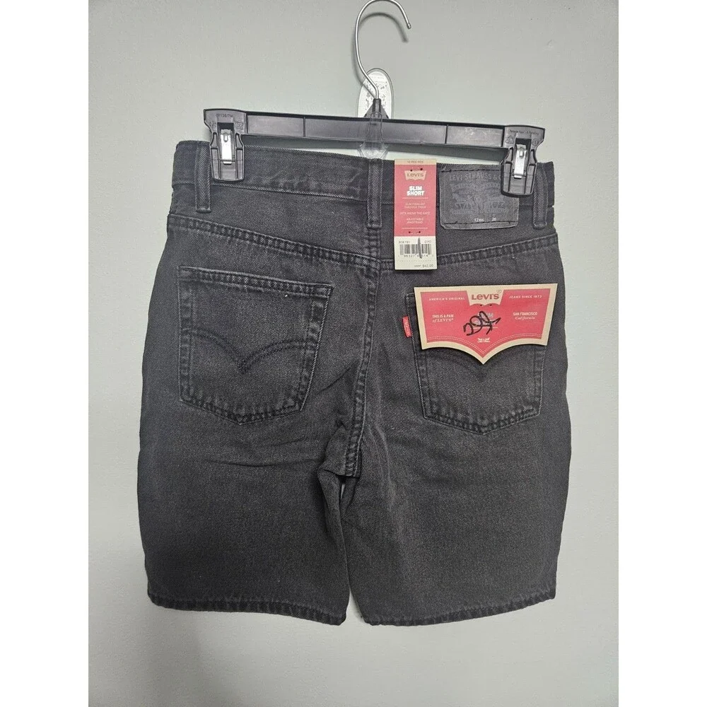 LEVIS BOYS SLIM DENIM SHORTS 100% COTTON DISTRESSED BLACK SIZE 12 SLIM W26